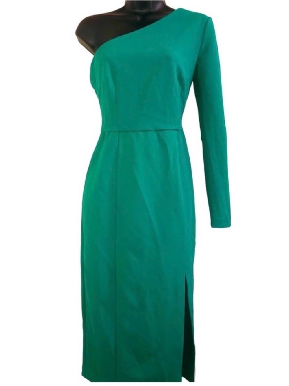 Donna Morgan Teal One Shoulder Midi Cocktail Dress